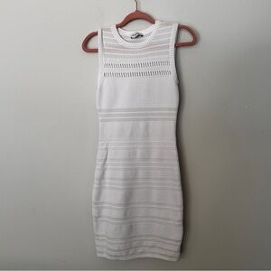 BeBe white bodycon fitted dress size small mini pretty detail lined bottom